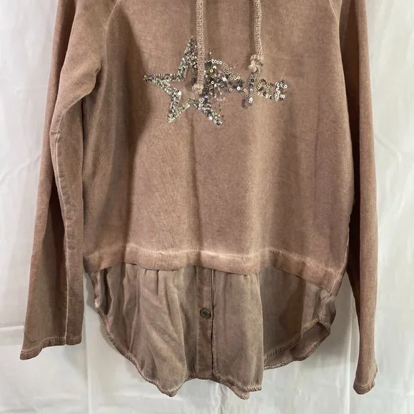 Made in Italy Light Brown Sequined Long Sleeve Hoodie Top NWOT Size Large - Picture 6 of 15